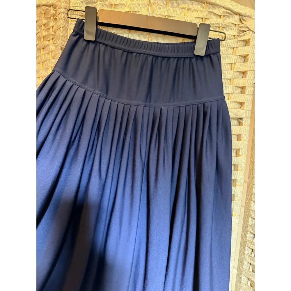 Ounce Women's Size 12 Navy Blue Pleated Midi Skirt Stretch Elastic Waist